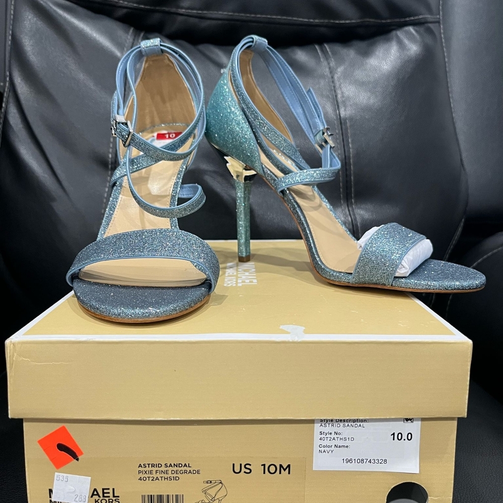 Blue Heeled Sandals with Strappy Design